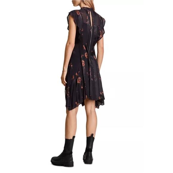 ALLSAINTS Fleur Aurora Dress Size USA 2 Asymmetric hem Cap sleeves Round neck - Picture 2 of 13